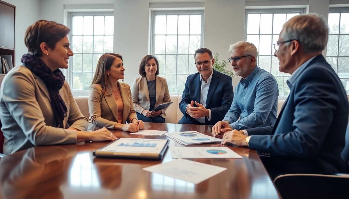 Engaging discussion on retirement planning San Antonio in a professional office setting.