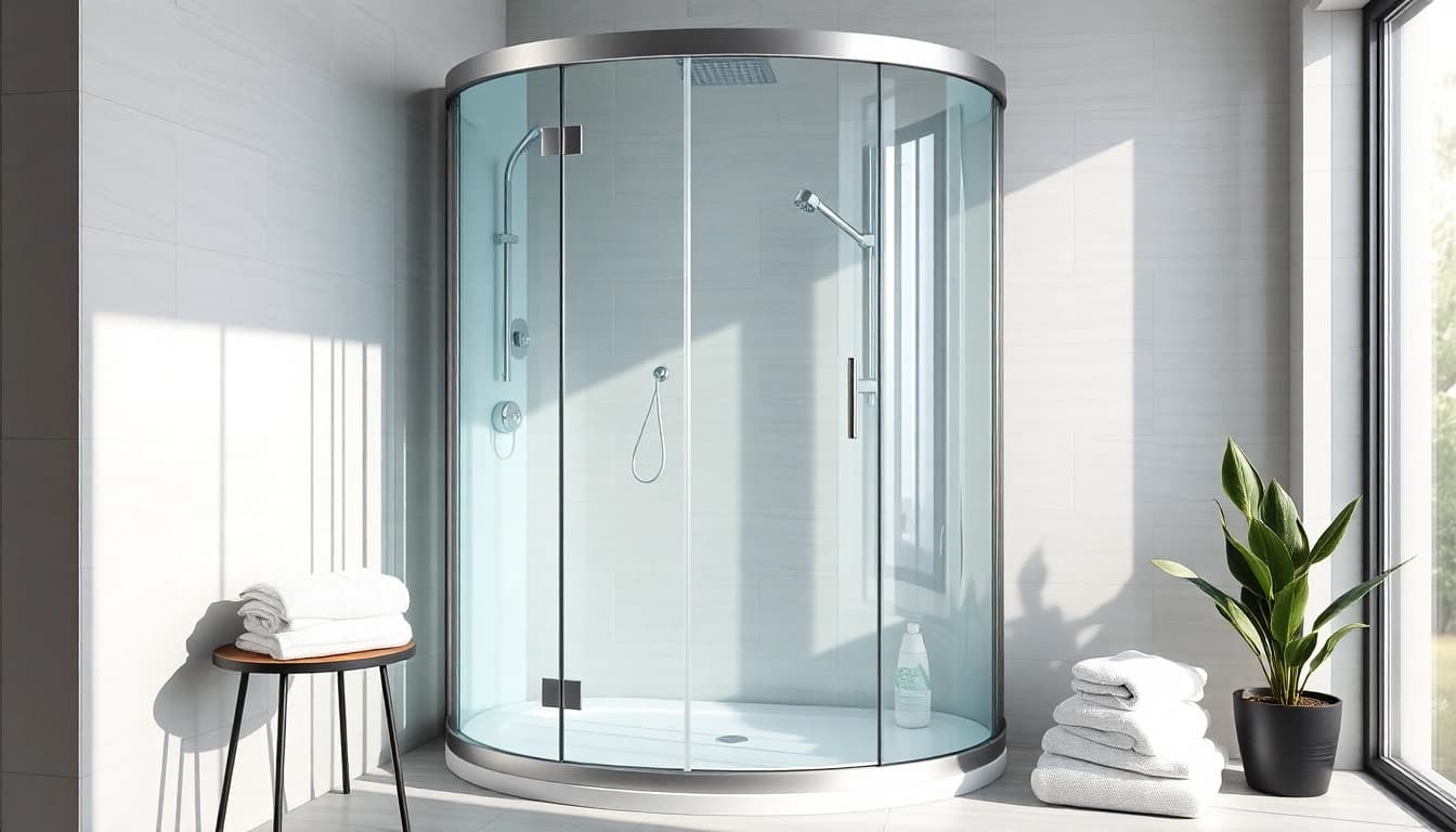 Erleben Sie die sonni Duschkabine in einem modernen Badezimmerambiente mit eleganter Glasfront.