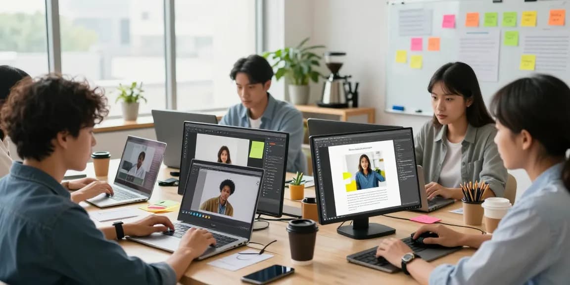 Group using Snipaste for efficient 截图软件下载 in a modern office workspace.