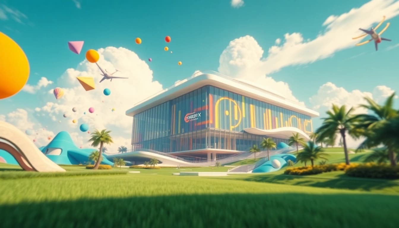 Experience the vibrant landscape of Freedom X, showcasing creativity in a futuristic virtual world.