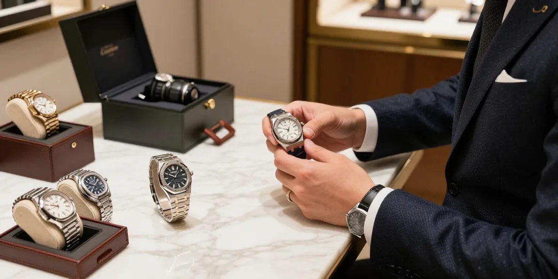 Experience the allure of high-quality replica watches at a luxurious display, showcasing craftsmanship.