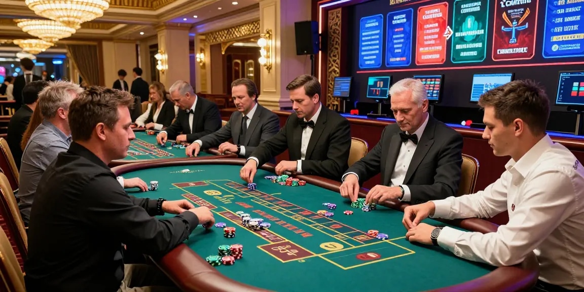 Engaged players enjoying live gaming at EU casinos that accept UK players, showcasing excitement and luxury.