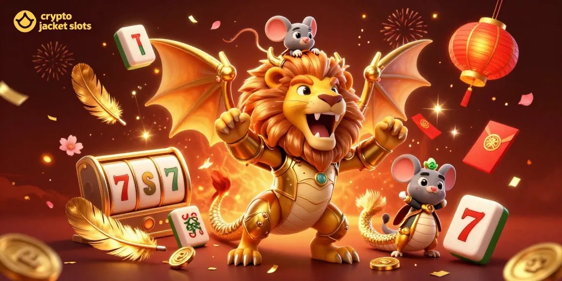 Experience the thrill of crypto jackpot slots with a triumphant chimera and dynamic casino elements.