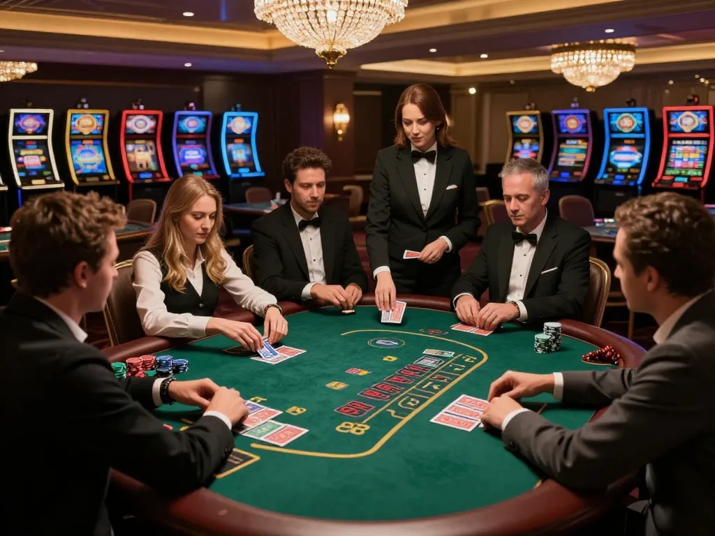 Players engaging in dynamic gameplay at blackjack table, enhancing experience at https://ok904.com/ with strategic betting.