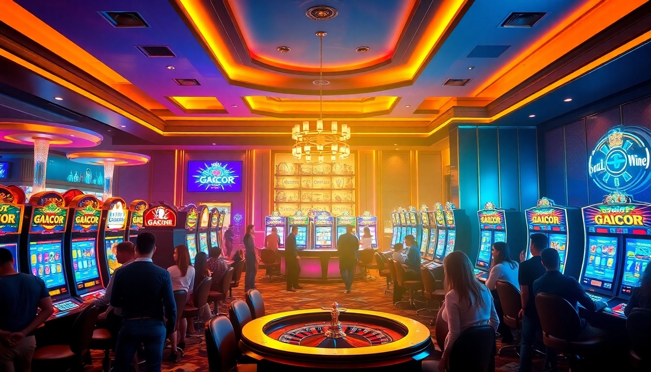 Experience the excitement of slot gacor at a vibrant casino, filled with eager players and dazzling machines.