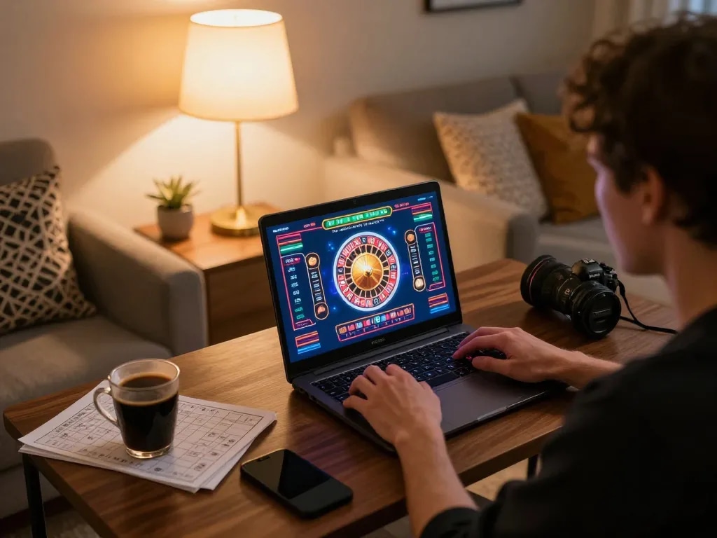 A player enjoys online roulette at home, experiencing the thrill of 789win2 in a cozy atmosphere