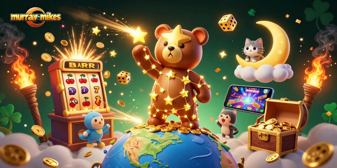 Menangkan permainan besar di slot777 bersama murrayandmikes dengan ilustrasi kasino yang penuh warna dan beruntung.