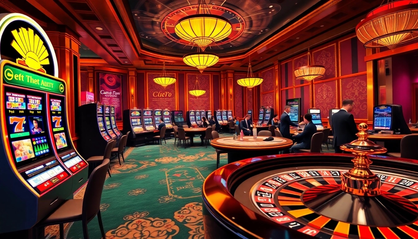 KPI4D showcases an exciting casino tableau featuring vibrant slot machines and enthusiastic poker players.
