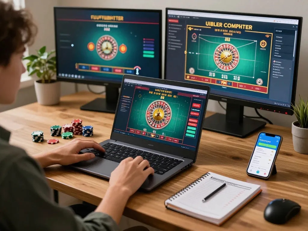 Active gameplay on cm88 with a live roulette setup and strategic poker notes at home.
