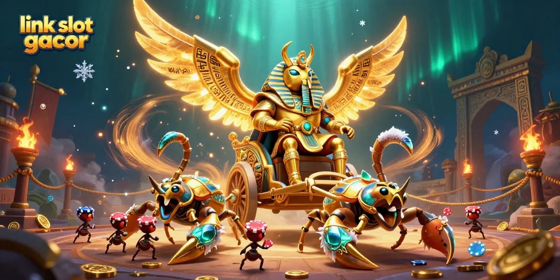 Spin to win at link slot gacor with a lively casino-themed illustration featuring unique characters and elements.