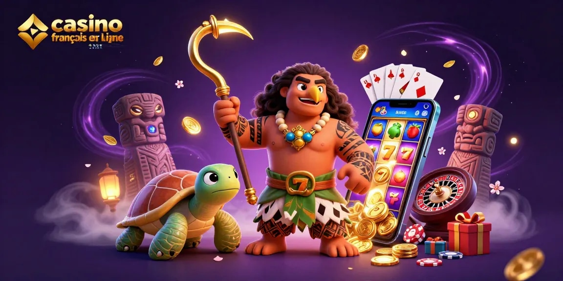 Profitez du casino français en ligne avec une illustration animée captivante de jeux d'argent.