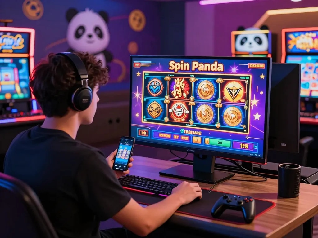 Player enjoying games at Spin Panda Casino, immersed in the vibrant panda casino atmosphere.