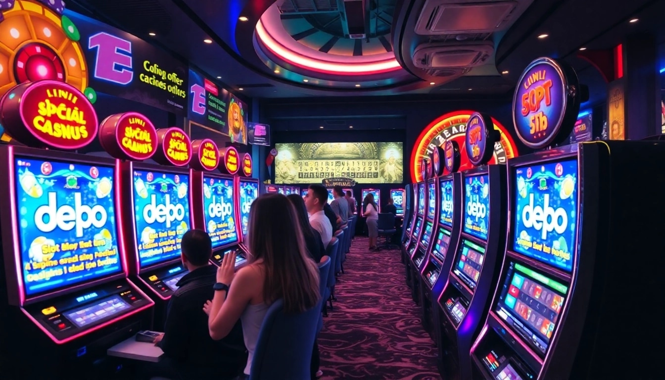 Pemain menikmati mesin slot yang penuh warna, menampilkan penawaran Slot Depo 5rb untuk pengalaman bermain yang seru.