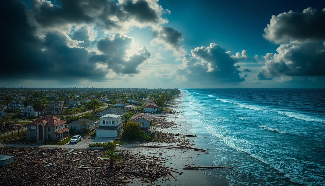 Assessing Florida Hurricane Damage in a storm-affected coastal community, illustrating resilience amid destruction.