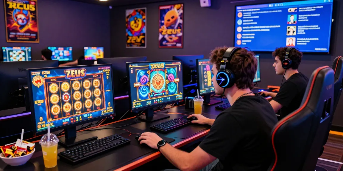 Experience the thrill of playing slot zeus in a vibrant online casino with players engaged and dynamic gaming setup.