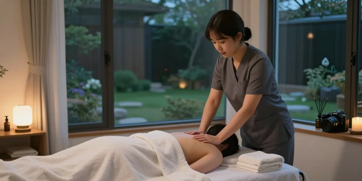 신촌출장마사지 being provided in a serene home environment promoting relaxation and wellness.