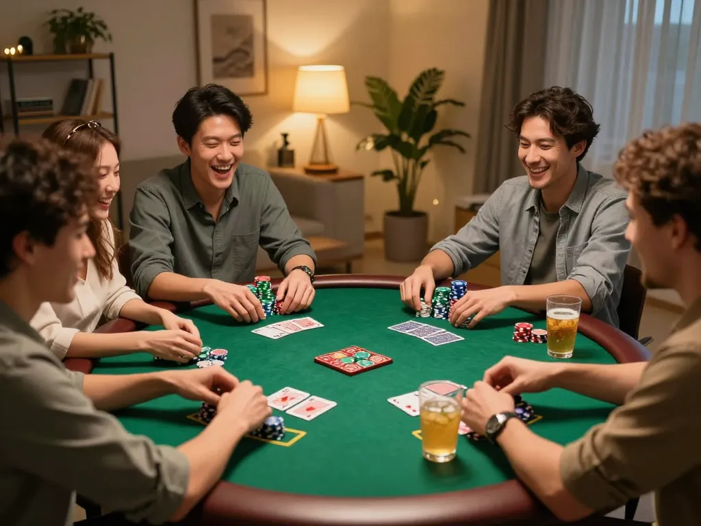 Playing poker at home in a friendly setting, showcasing the excitement of casino senza licenza aams.