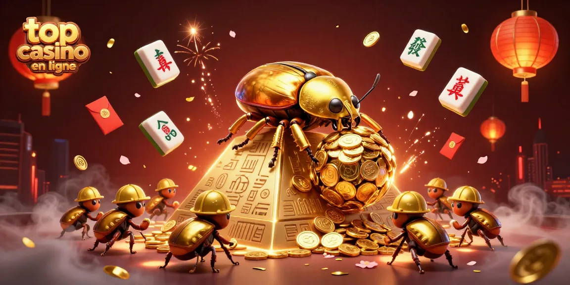 Jouer au top casino en ligne avec des personnages de coccinelles dorées et des symboles de jeu.