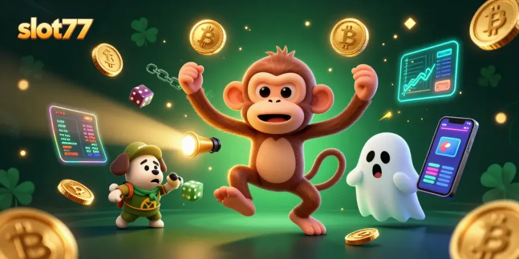 Slot777 meraih jackpot dengan pemandangan kasino yang penuh warna dan elemen menarik.