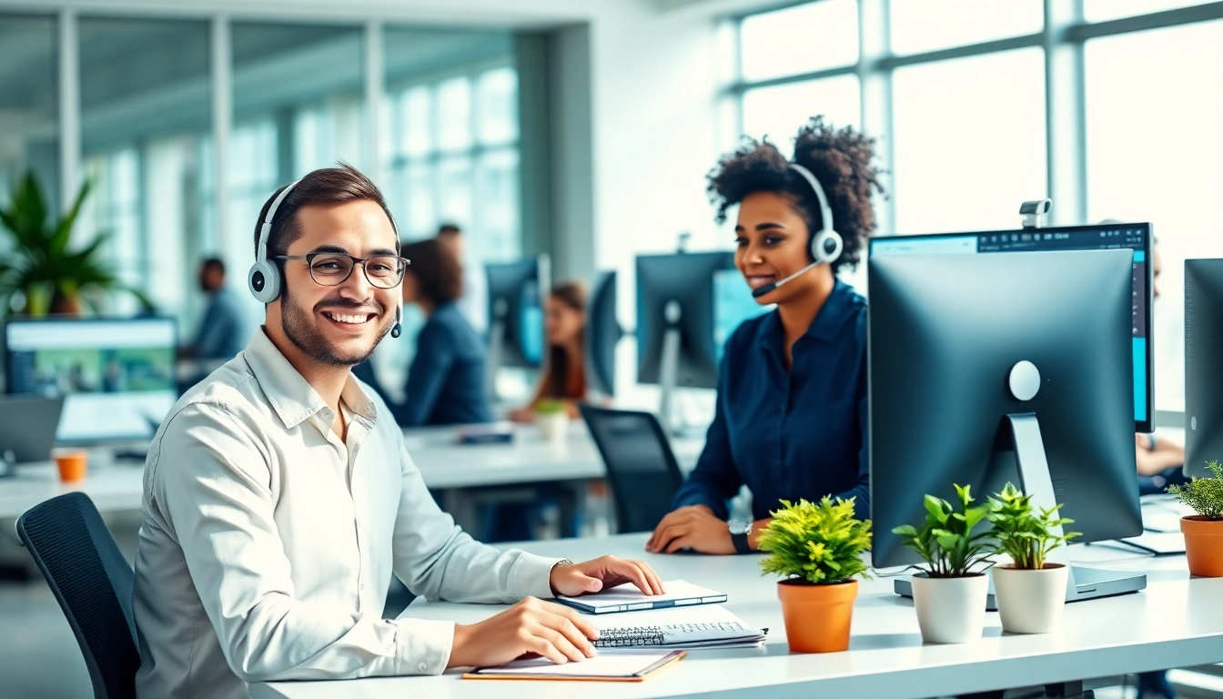 Assisting with IT Helpdesk Solutions in a modern office, showcasing teamwork and technology.