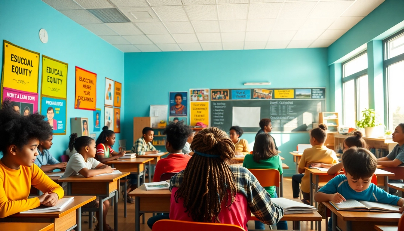 Education innovation classroom with diverse learners collaborating in a bright, inspiring environment.