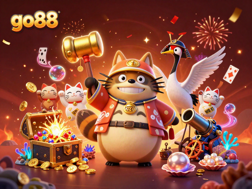 Our cheerful tanuki explores the go88 world with winning games and vibrant treasures!