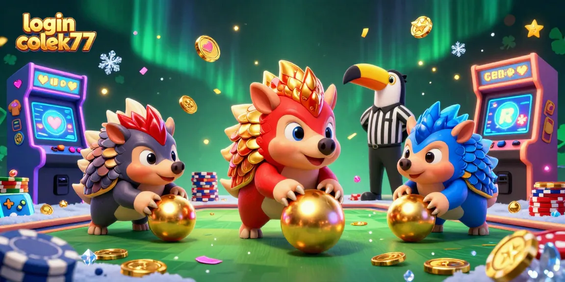 View login colek77 engaging gameplay with rival pangolins battling through poker chips in a vibrant arcade.