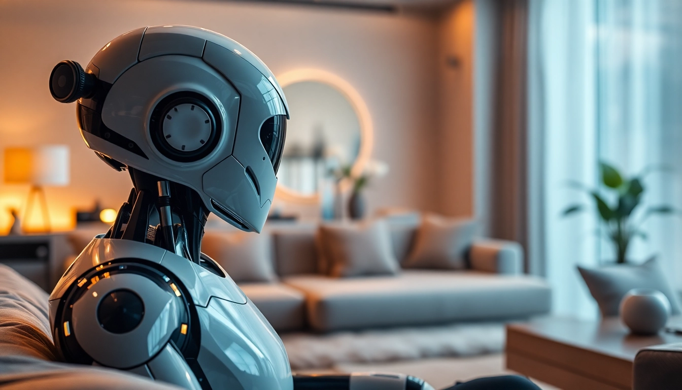 AI sex robot engaging with a person in a comfortable, modern setting.