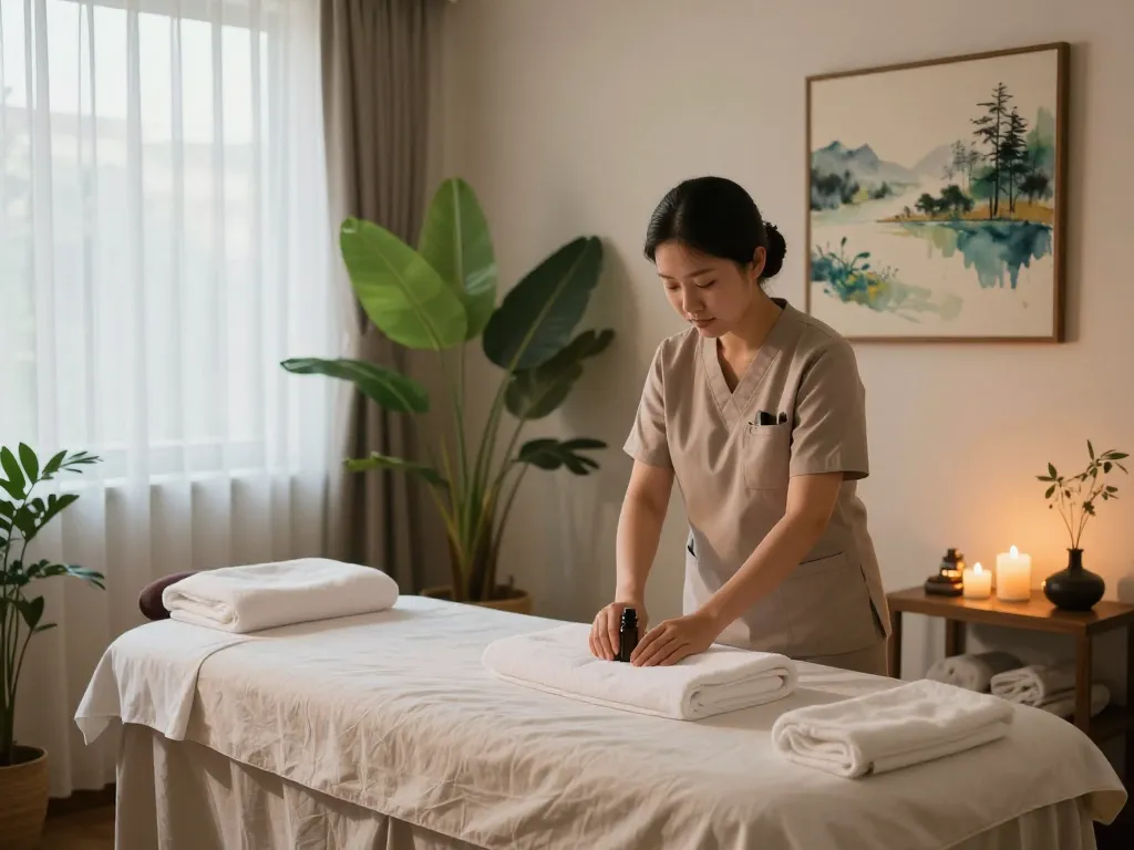 Relaxing Chipyeong-dong massage room with soothing ambiance and essential oils