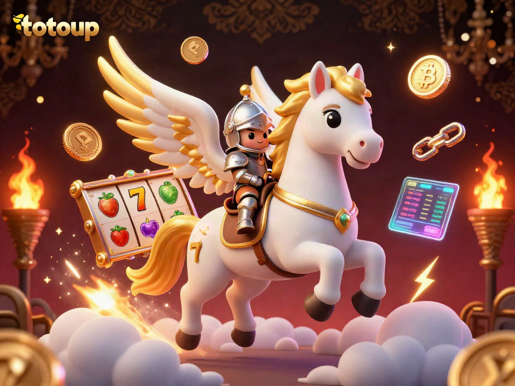 Engage in thrilling gameplay with totoup while enjoying vibrant slot reels and cryptocurrency elements.