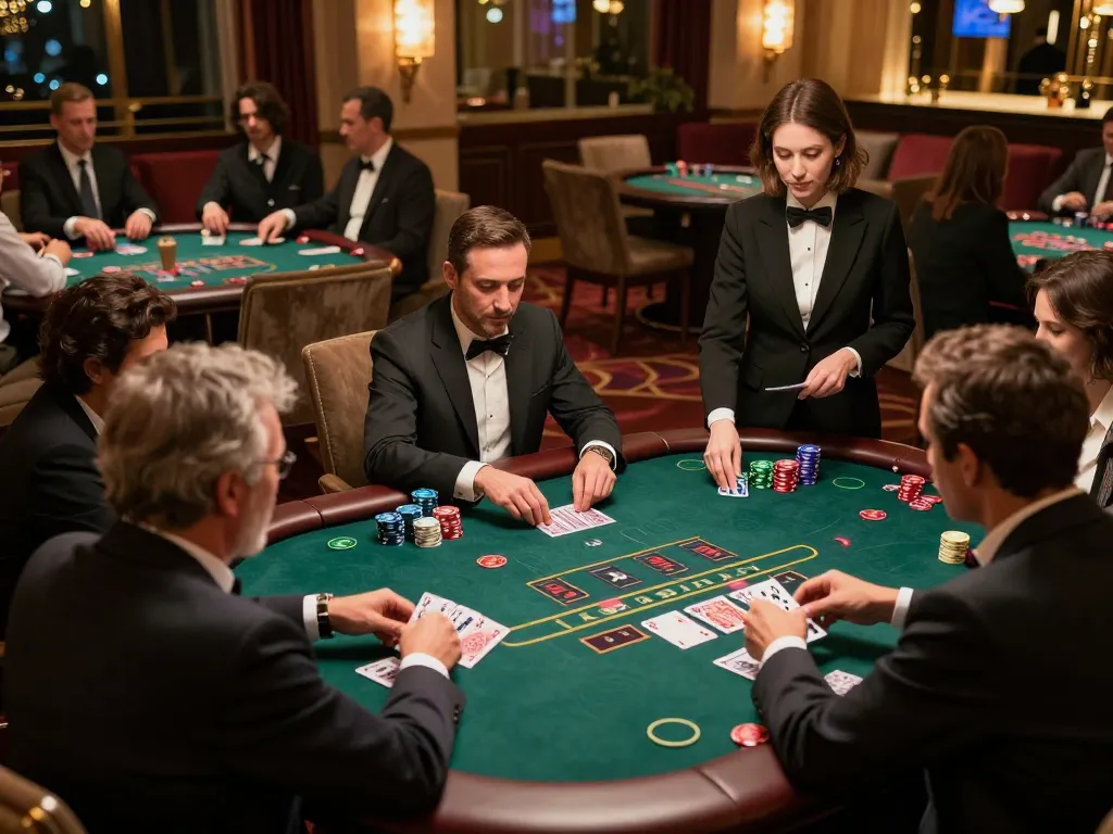 n188 blackjack game at upscale casino highlighting strategic gameplay and player excitement.