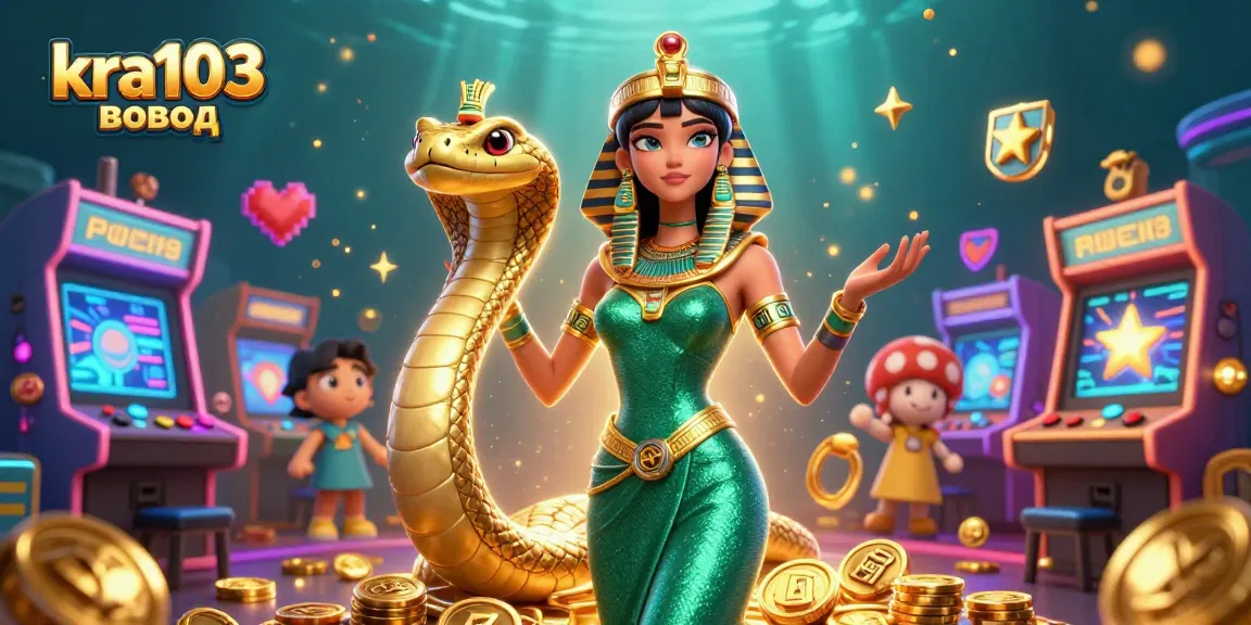 Engage with kra103 вход at this vibrant casino scene featuring a dazzling woman, cobra companion, and gaming symbols.
