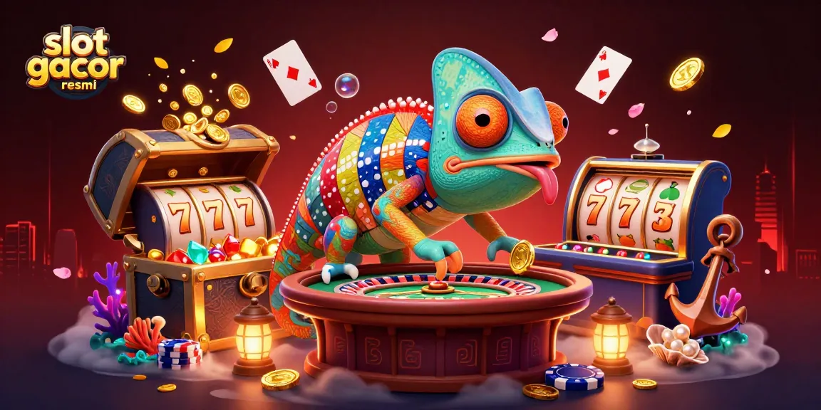 Spin reels and jackpot symbols in a vibrant casino theme, showcasing slot gacor resmi for winning chances.