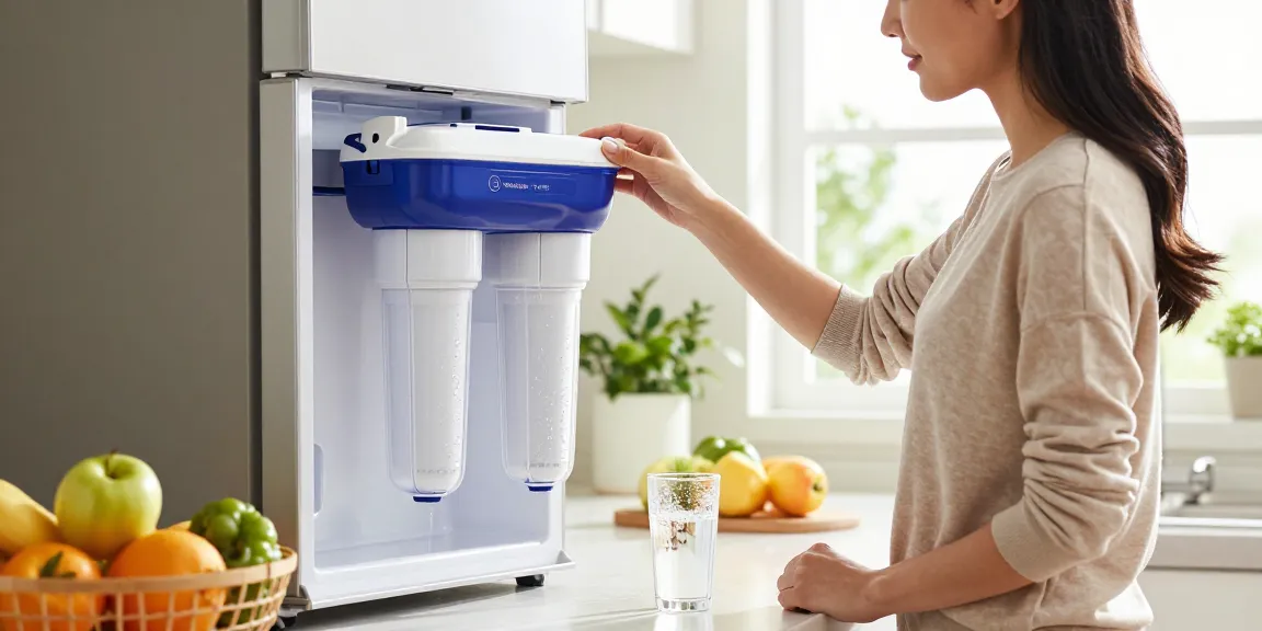 Waterdrop WF401 Replacement for Amana® Clean N Clear WF401 filter installation in a bright kitchen.