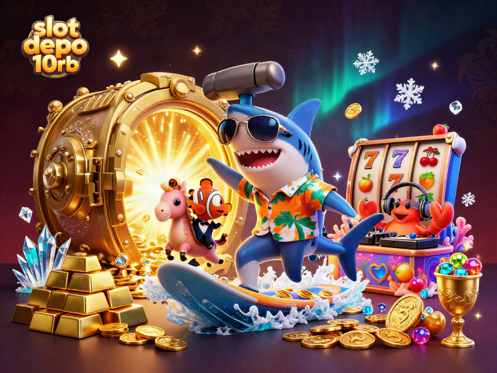 Experience the thrill of slot depo 10rb with an exciting 3D casino illustration featuring vibrant characters.