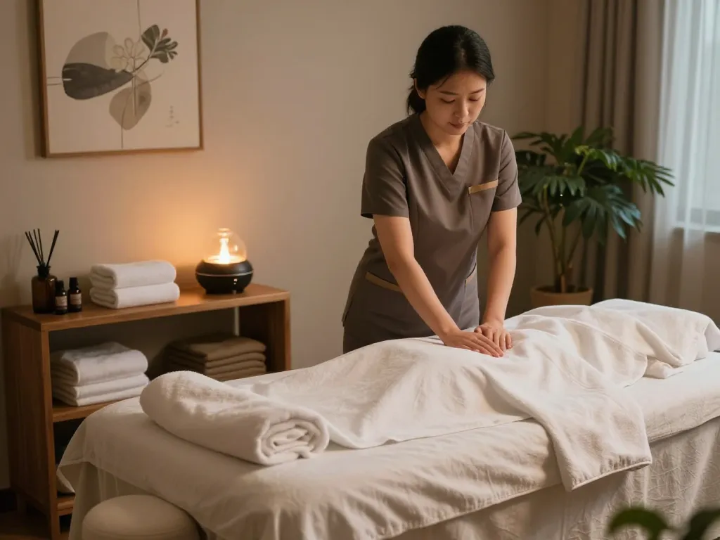 Relaxing Swedish massage therapy preparation at https://www.makangs.com/ with calming decor and essential oils.