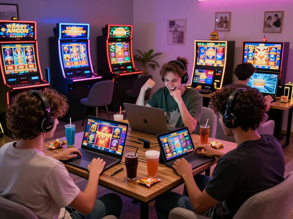 Players enjoy online slot games with vibrant graphics and colorful settings.