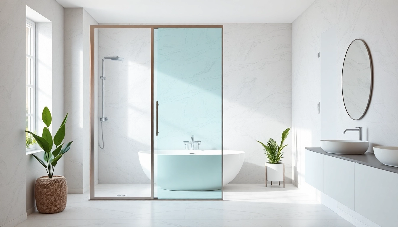 Elegant sliding shower door enhancing a modern bathroom's aesthetic and functionality.