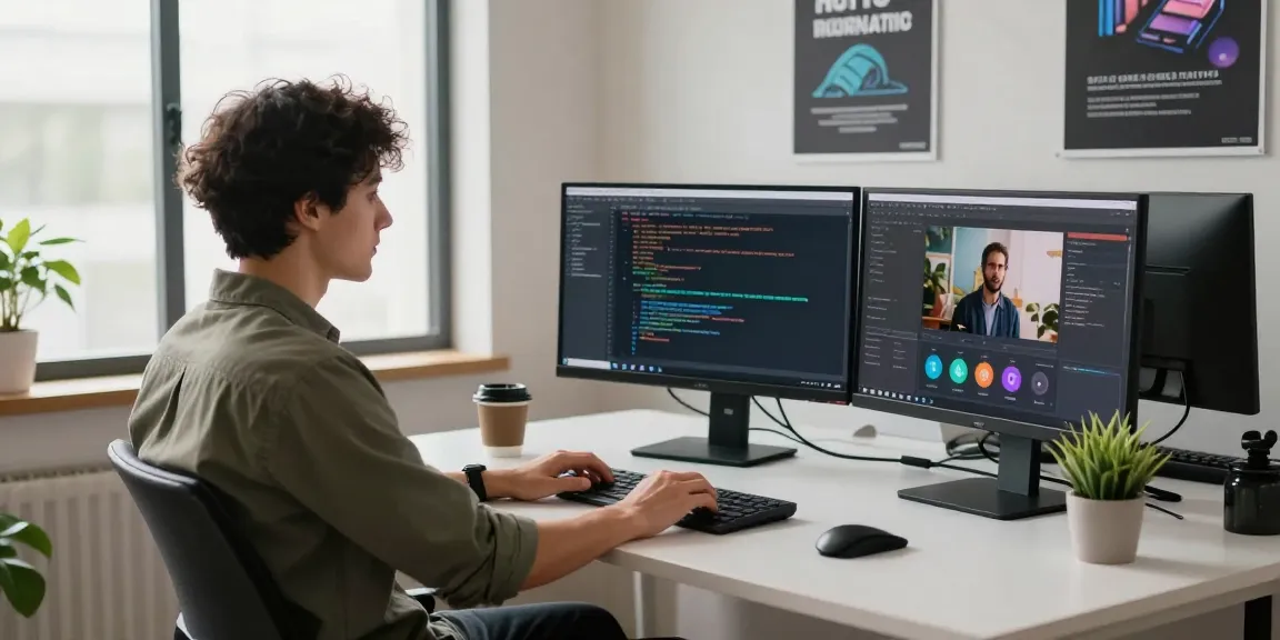 Tech workspace with prompt ai generator on screens, showcasing innovation and productivity.