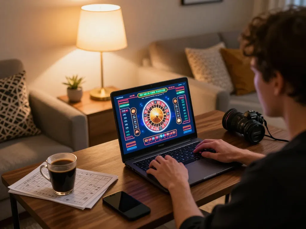 A player enjoys online roulette at home, experiencing the thrill of 789win2 in a cozy atmosphere