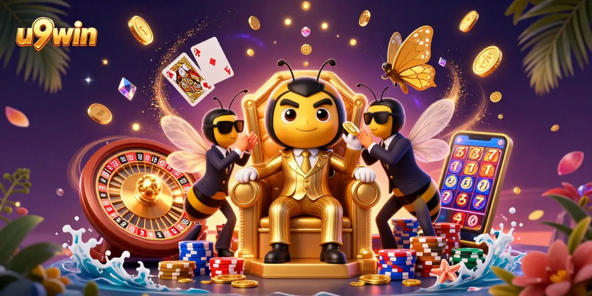 Engage with the dazzling u9win casino games featuring a mob boss in a honeycomb throne surrounded by dazzling treasures.