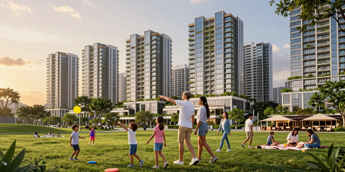 Tanjong Rhu Residences features luxury living with family enjoying the park and modern architecture.