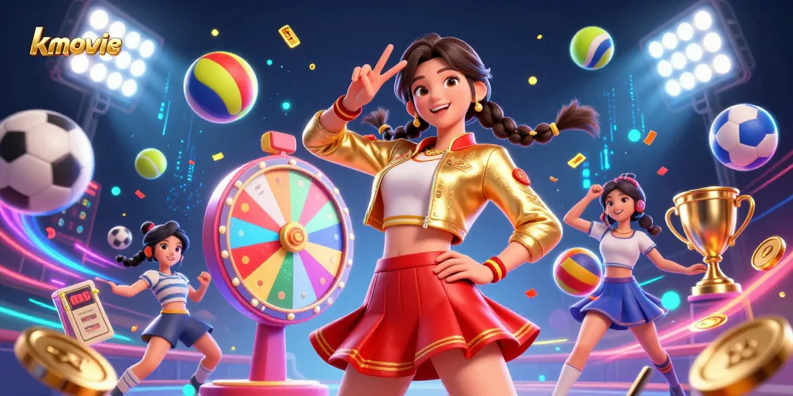 Experience the thrill of kmovie with vibrant sports betting action and dynamic elements in a 3D illustration.