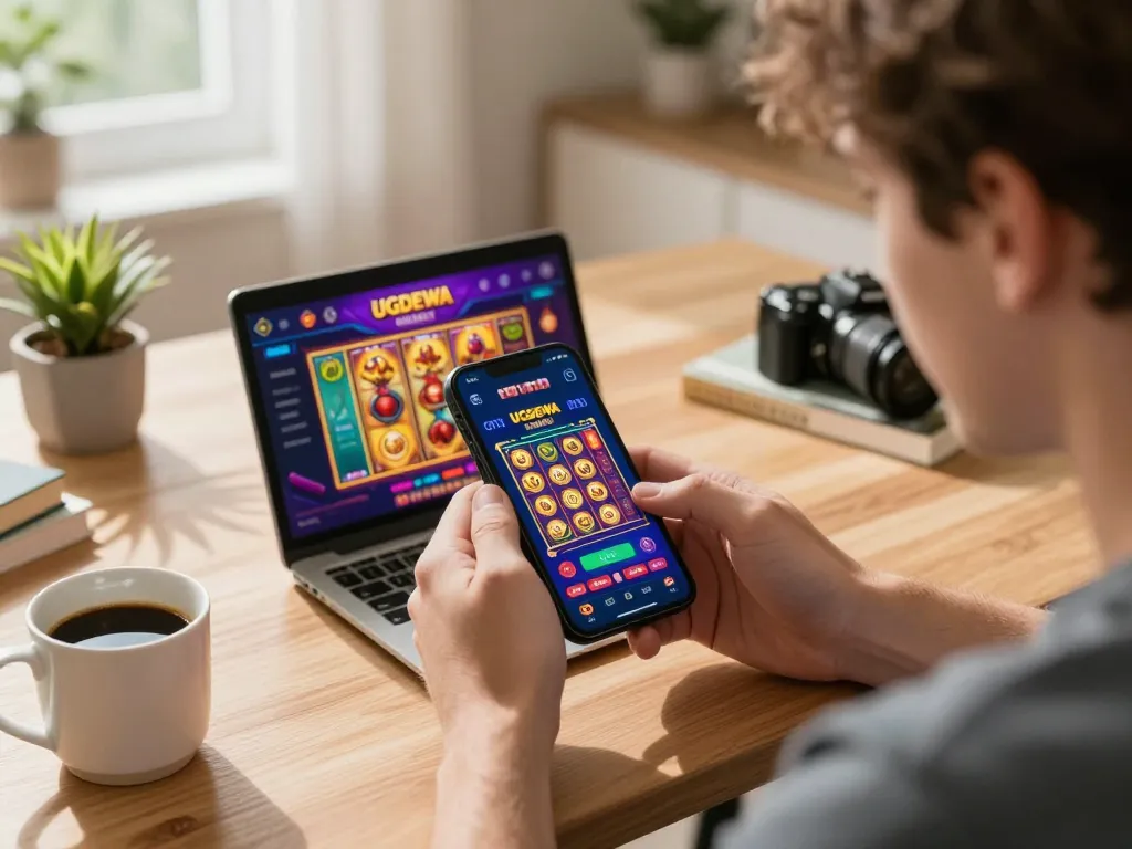Engaging player enjoying the UGDEWA mobile app for an immersive online gaming experience.