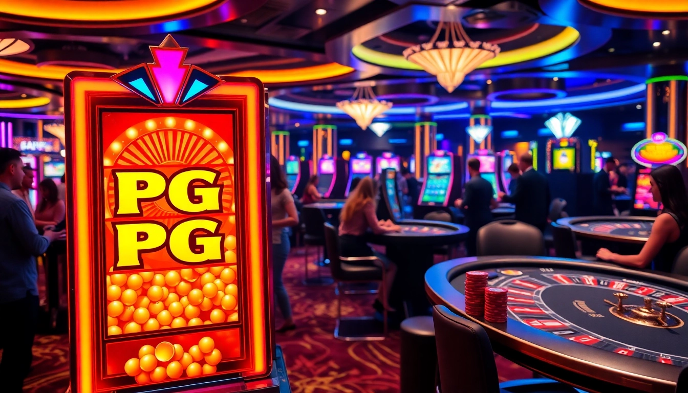 Players enjoying the excitement of PG slot machines in a vibrant casino atmosphere.