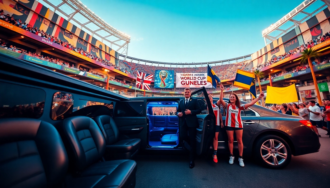 World Cup Group Transportation in a luxury limo outside a stadium in Los Angeles