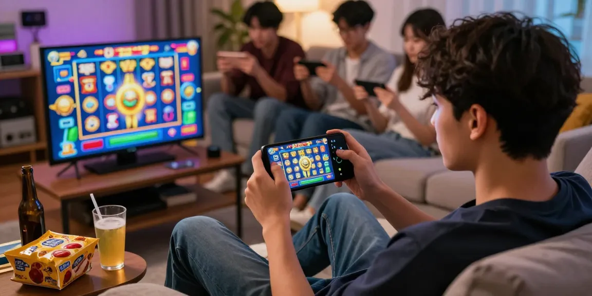 Seorang pemain cr777 sedang menikmati permainan slot online di perangkat mobile dengan suasana nyaman dan grafis menarik.