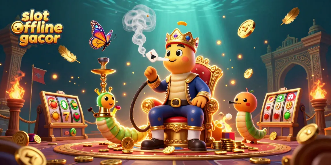 Memenangkan slot offline gacor dengan simbol jackpot dan karakter menarik di ilustrasi judi yang menarik.