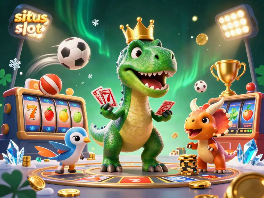 Experience thrilling gameplay at situs slot with a T-Rex, pterodactyl, and triceratops among dynamic slot symbols.