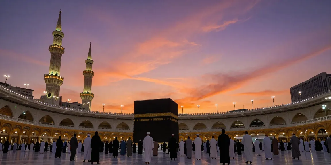 Umroh Ramadhan pilgrimage at Makkah’s Grand Mosque, showcasing a serene travel experience amidst stunning architecture and spiritual ambiance.